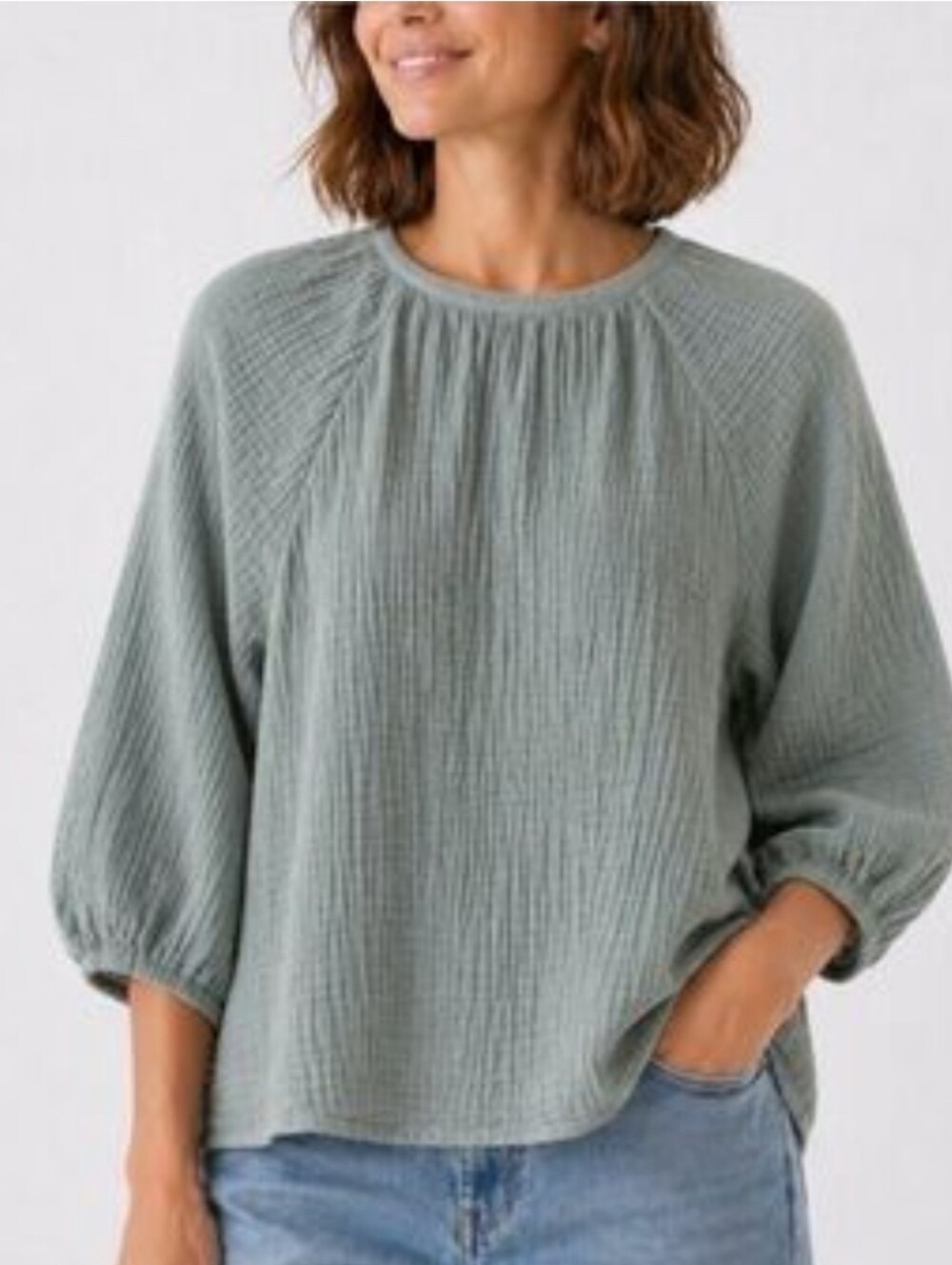 Alice Walk NWT Muted Green Gauze Textured Top Cotton Long Sleeve Women's L Large